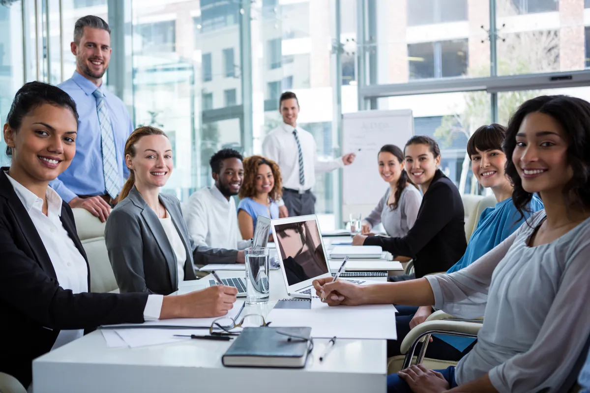 A diverse finance team collaborating in a bright office
